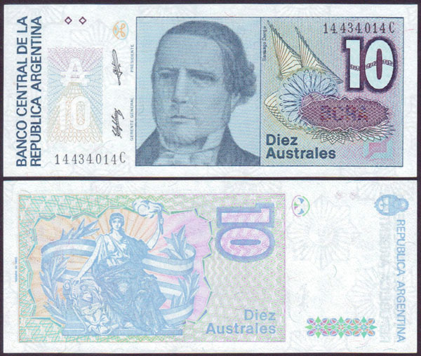 1985-89 Argentina 10 Australes (P.325b) Unc L000604